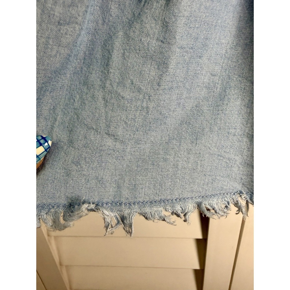 Aerie Smocked Tiered Fringe Ruffle Chambray Denim Mini Skirt Women's Size Small - Picture 7 of 8
